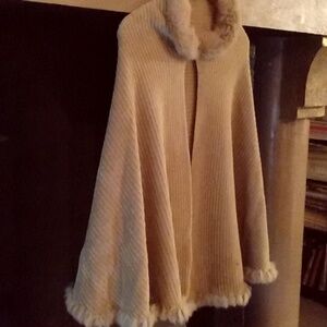 Knit Capelett With Fur Trimm
